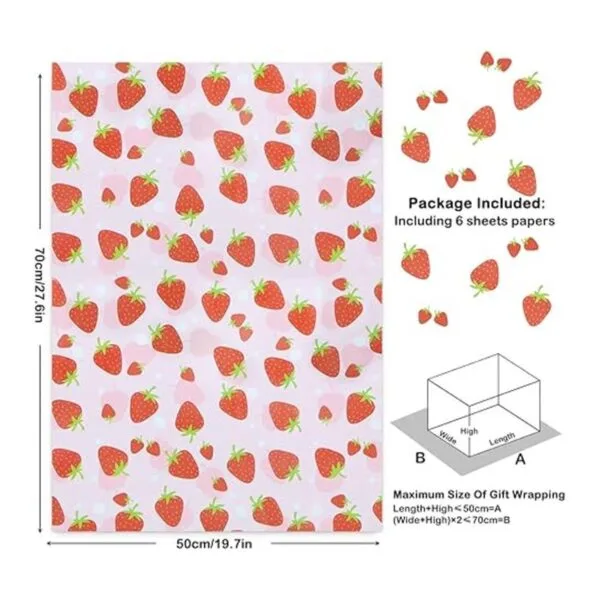 Papel de regalo de fresas para niñas y niños 6 hojas_3