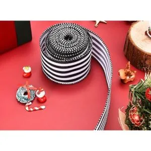 Cinta de Navidad para árbol cinta de rayas blancas y_4