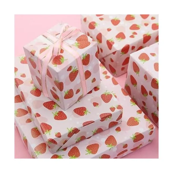 Papel de regalo de fresas para niñas y niños 6 hojas_7