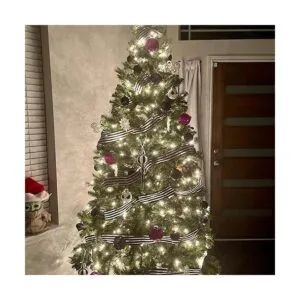 Cinta de Navidad para árbol cinta de rayas blancas y_6