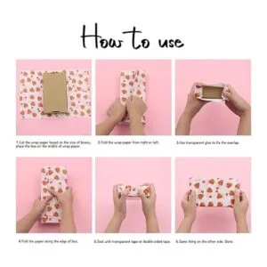 Papel de regalo de fresas para niñas y niños 6 hojas_5
