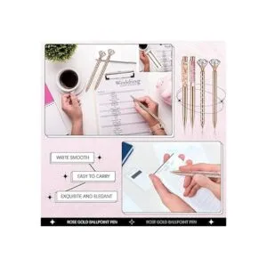 Juego de 8 bolígrafos de color oro rosa con purpurina de_4