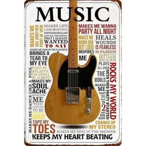 Letreros de metal de guitarra vintage con música rock_1