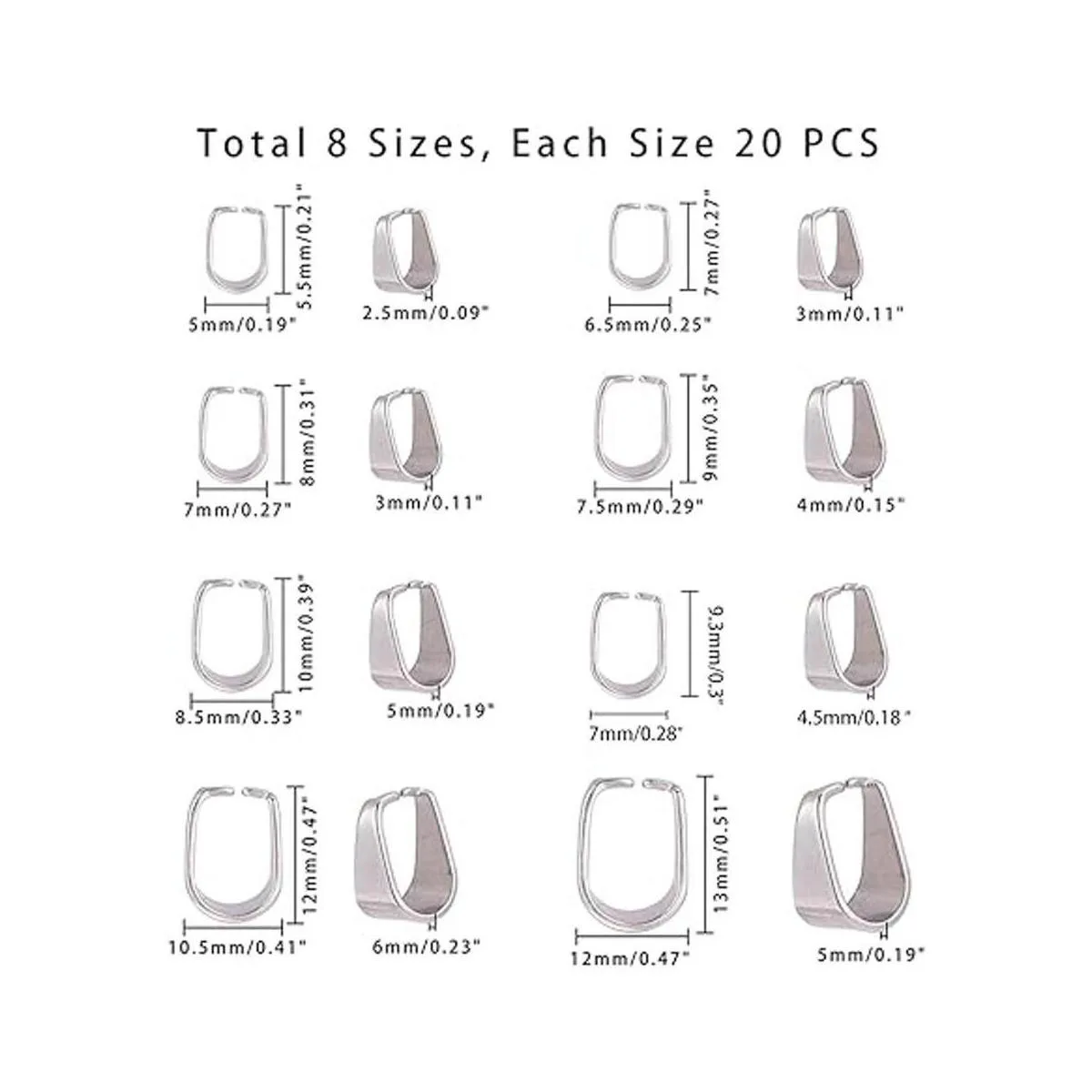 PH PandaHall 160 pcs 8 Sizes 304 Stainless Steel Snap On_5