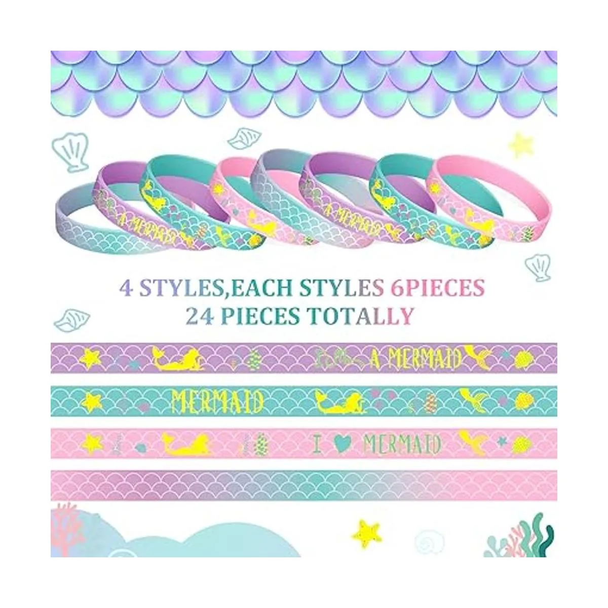 Paquete de 24 pulseras de silicona de sirena pulseras de_3