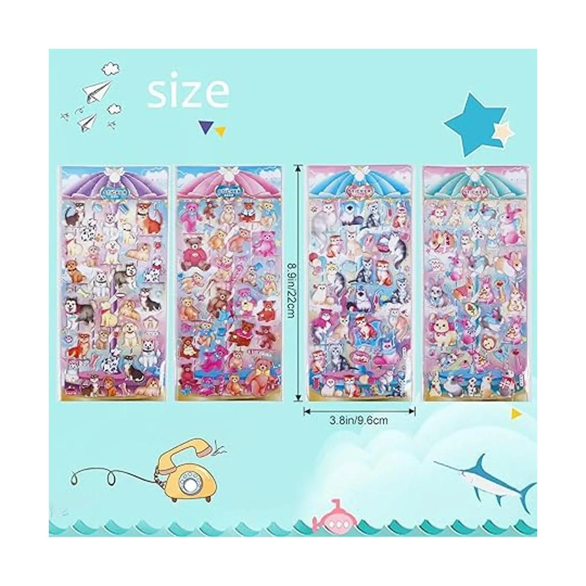 Paquete de calcomanías 3D para gatos y perros oso y_2