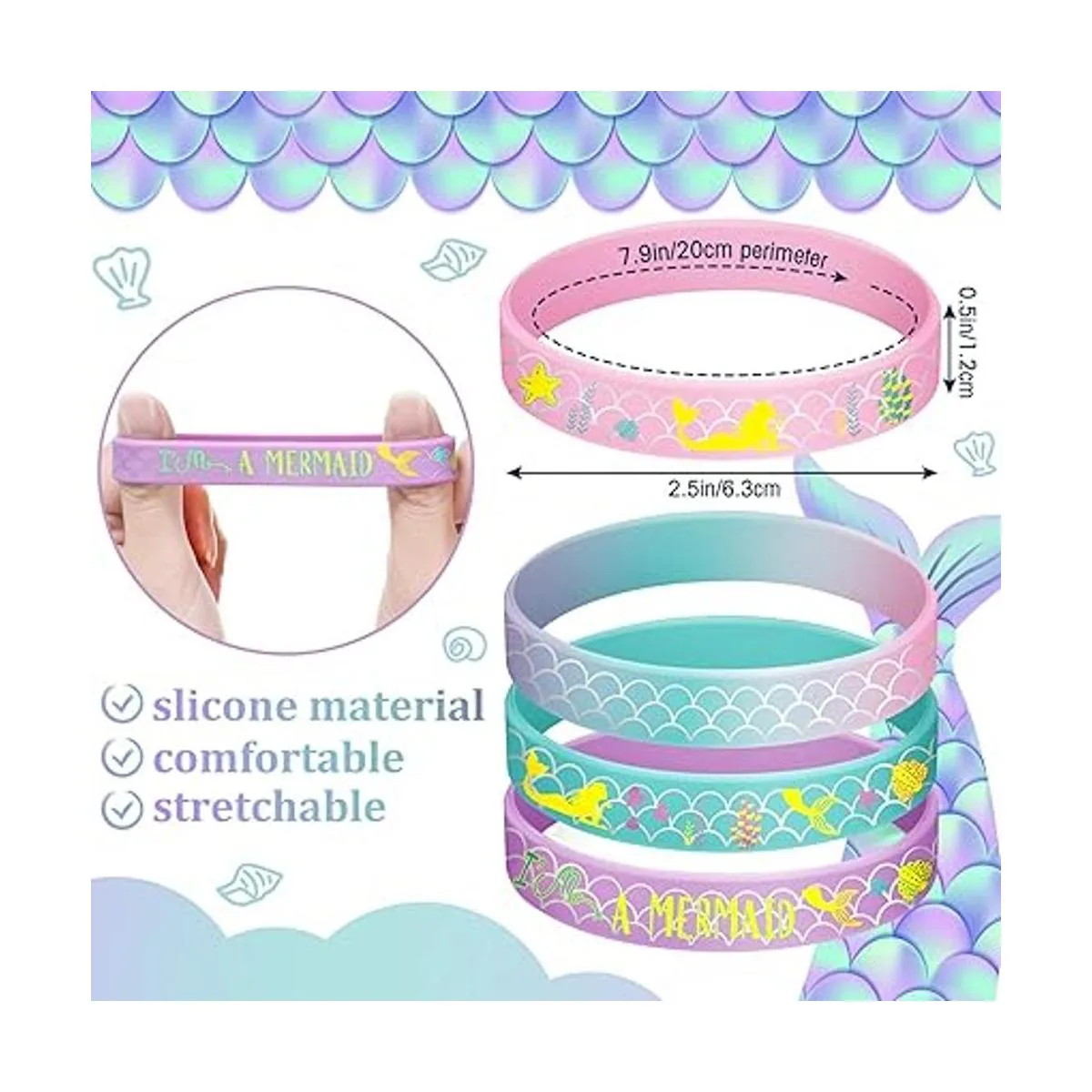 Paquete de 24 pulseras de silicona de sirena pulseras de_2