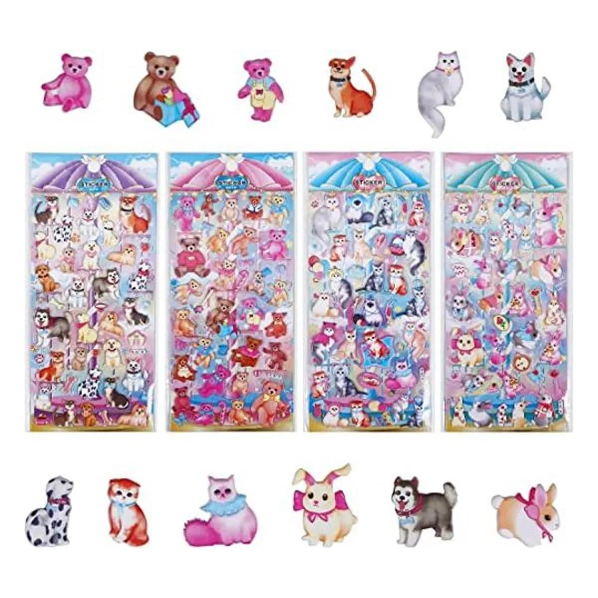 Paquete de calcomanías 3D para gatos y perros oso y_1