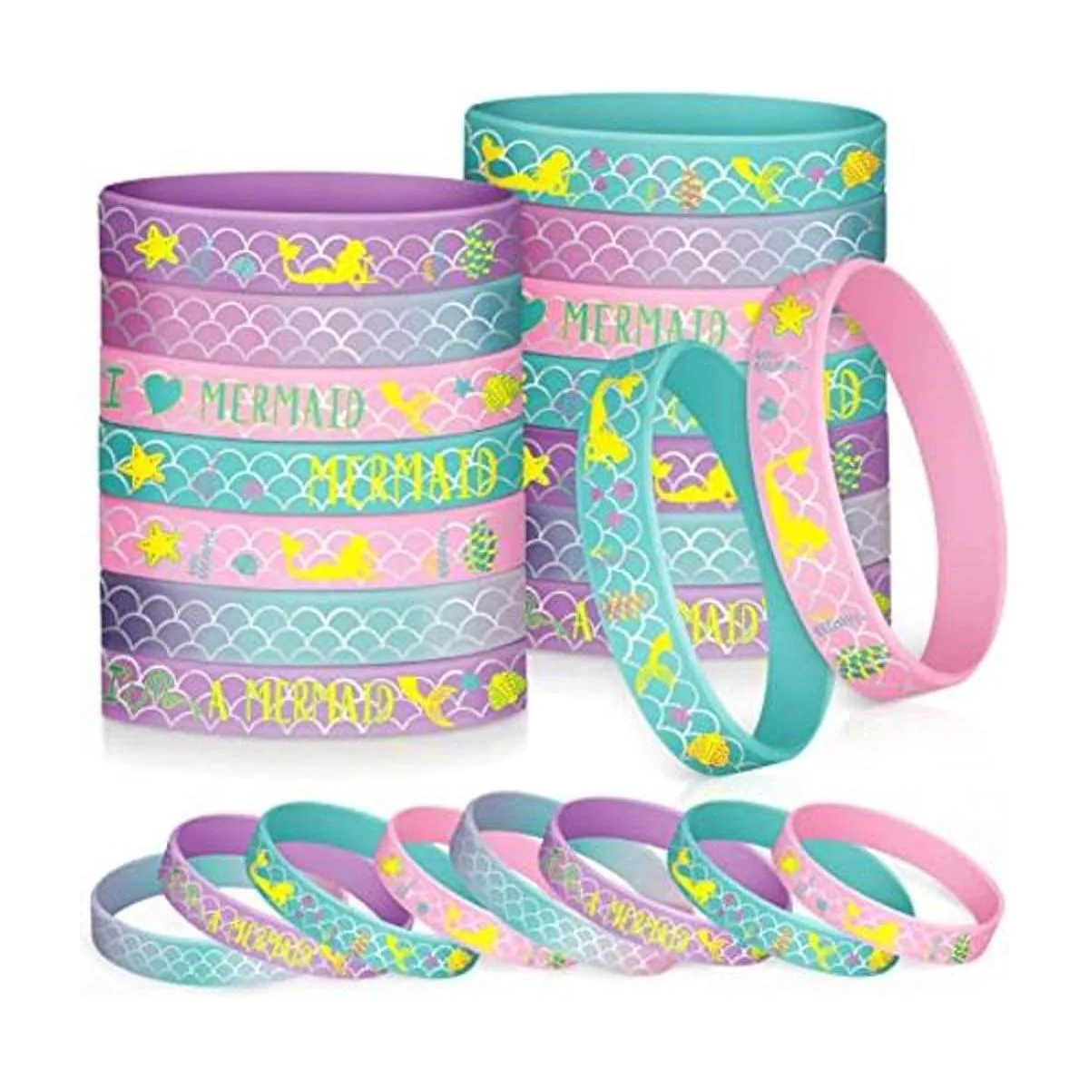 Paquete de 24 pulseras de silicona de sirena pulseras de_1