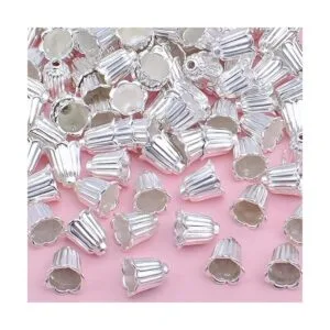 Aylifu 100 piezas de cuentas de flores plateadas de_4