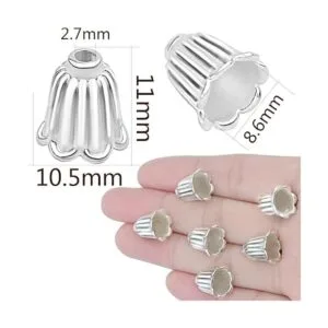 Aylifu 100 piezas de cuentas de flores plateadas de_3