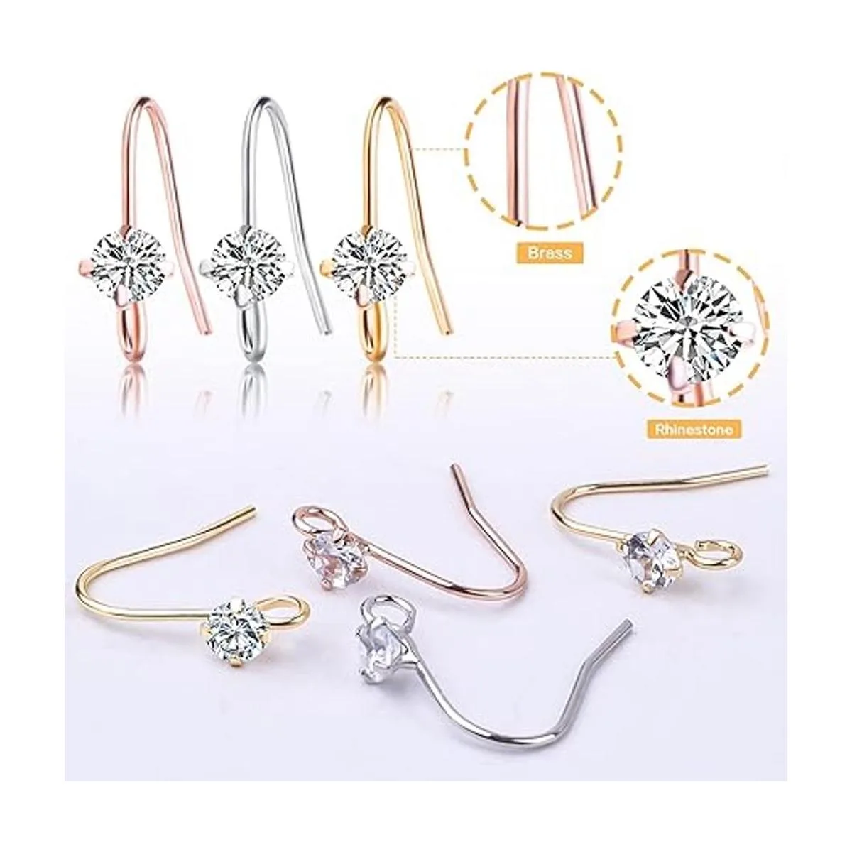 30pcs 3 colores diamantes franceses pendientes ganchos de_4