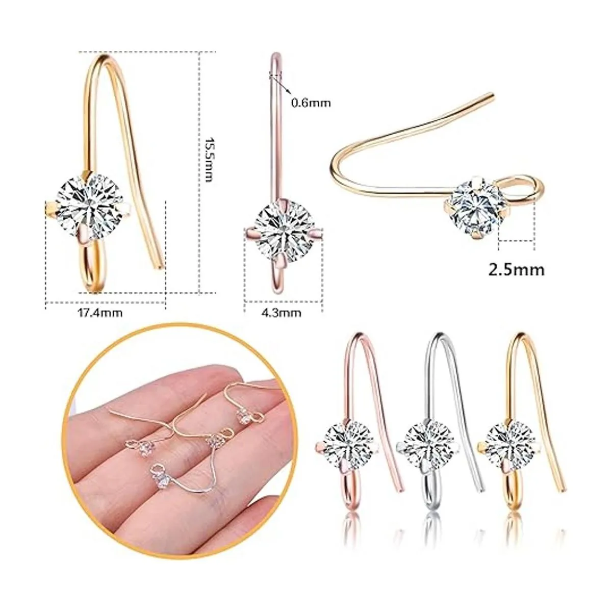 30pcs 3 colores diamantes franceses pendientes ganchos de_3