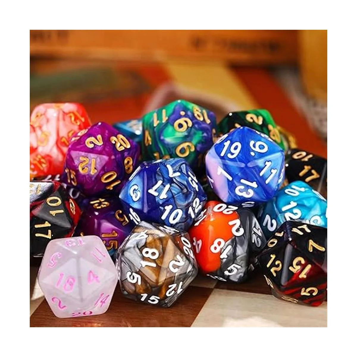 Juego de 25 dados poliédricos con bolsa negra para RPG MTG_3