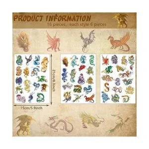 288 piezas de 18 hojas de calcomanías de dragón temporal_2