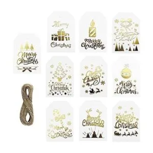 FAZHBARY 100 etiquetas de regalo de Navidad de oro blanco_1