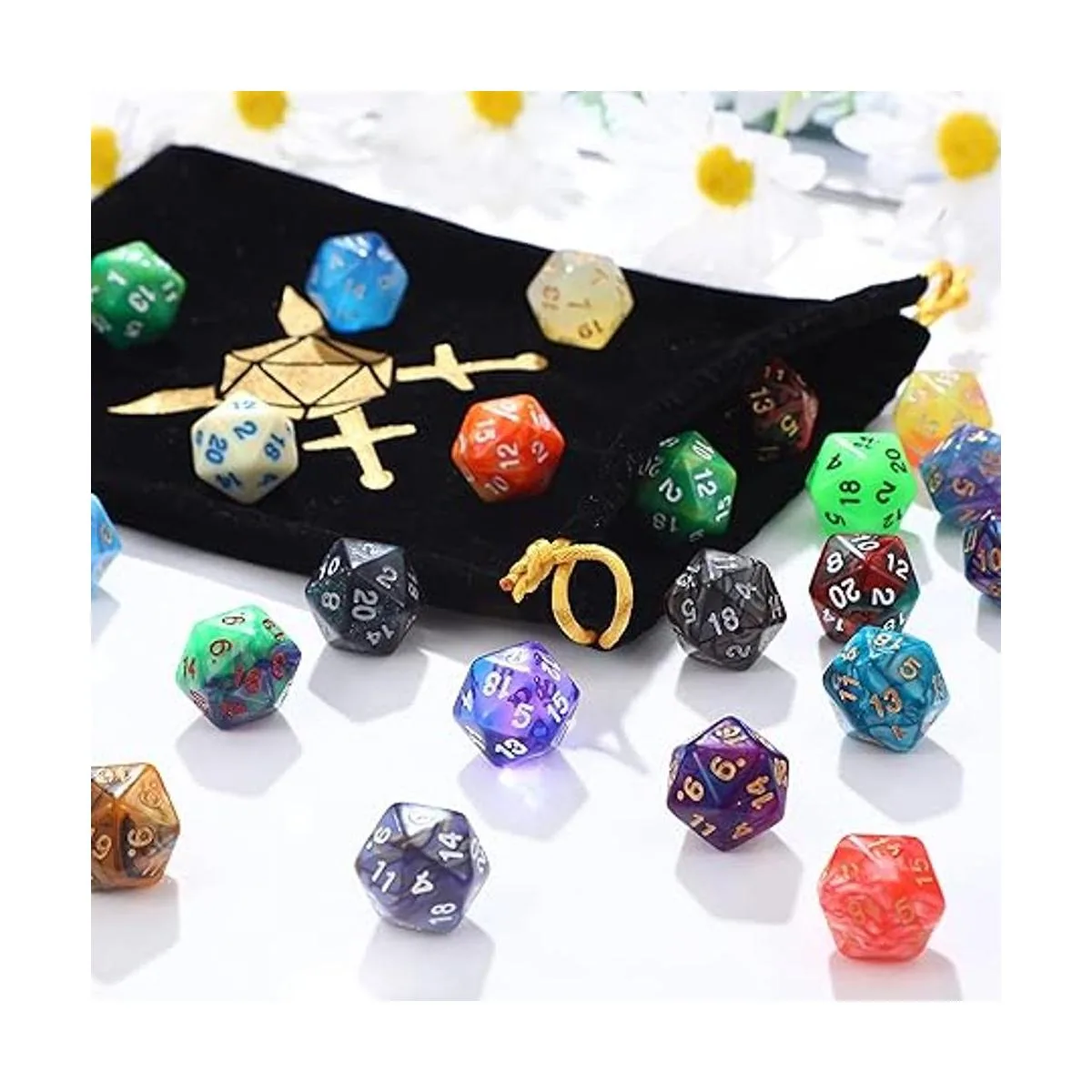 Juego de 25 dados poliédricos con bolsa negra para RPG MTG_5