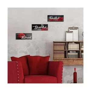 3 carteles de madera de rosas rojas decoración de pared_5