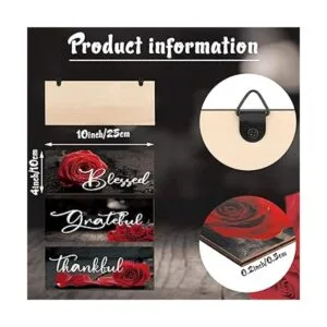3 carteles de madera de rosas rojas decoración de pared_3