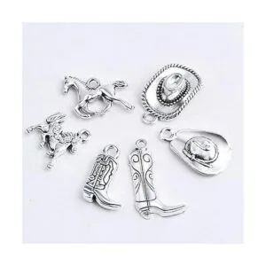 60 dijes colgantes de vaquero occidental de plata antigua_4