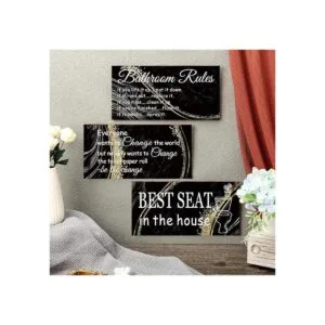 3 piezas de decoración de pared de baño negro y dorado_2