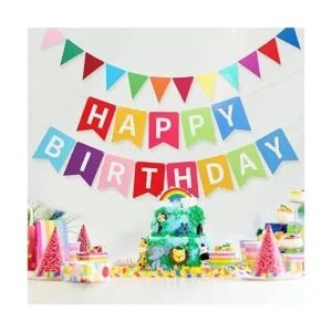 Banner de feliz cumpleaños colorido guirnalda de_5