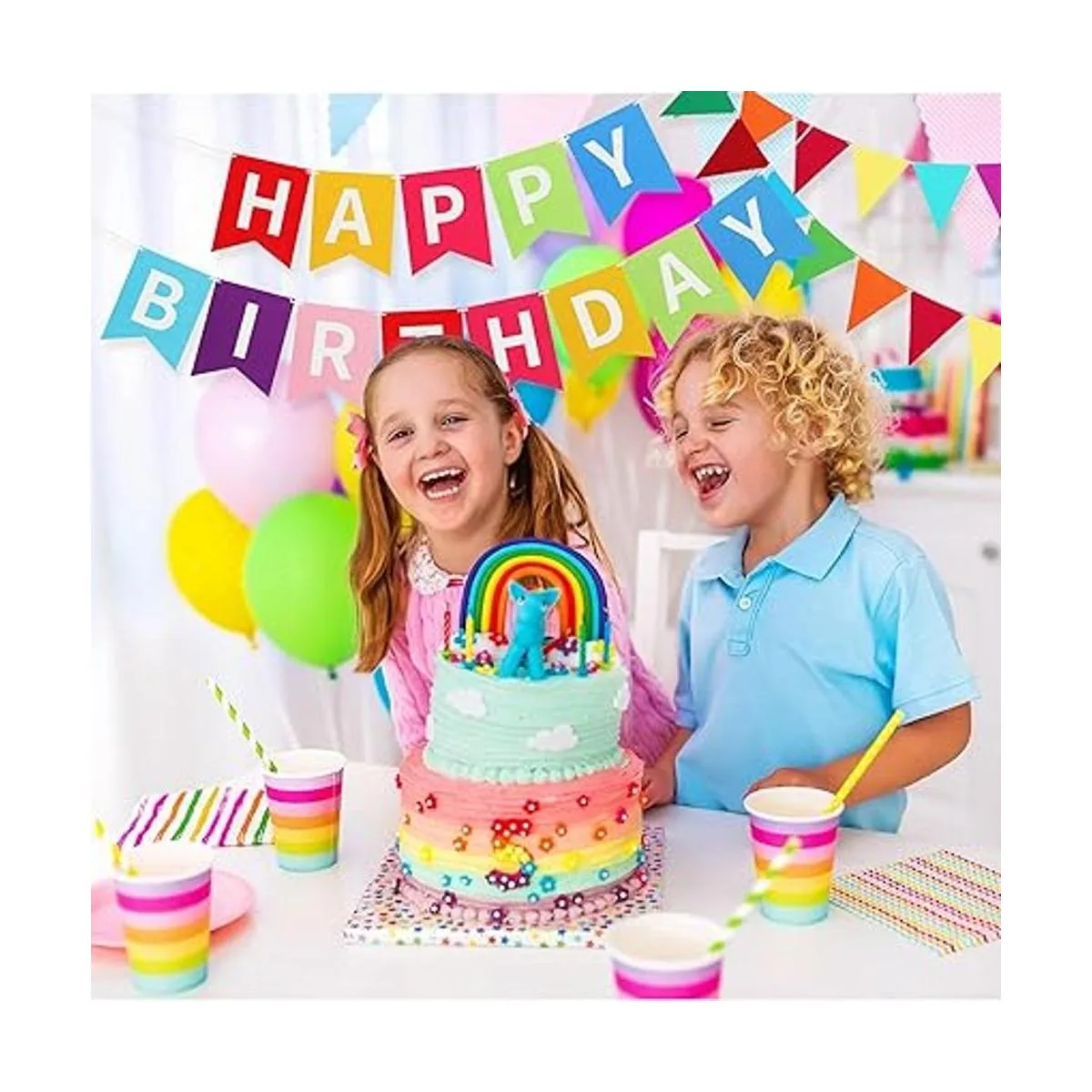 Banner de feliz cumpleaños colorido guirnalda de_6