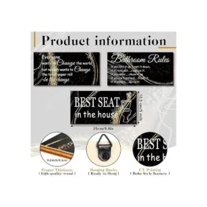 3 piezas de decoración de pared de baño negro y dorado_3