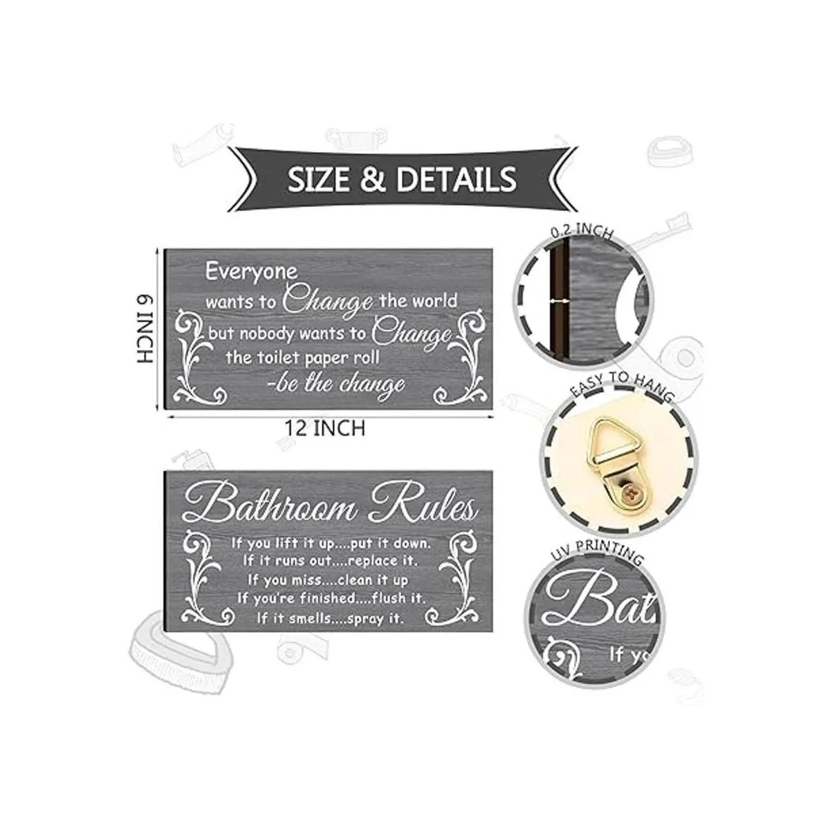 Jetec Decoración de pared de baño de 2 piezas reglas del_3