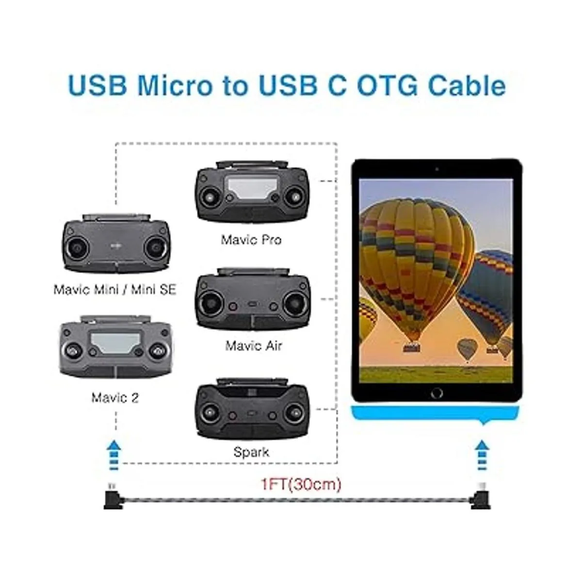 Cable de control remoto micro a USB C de 1 pie para DJI_3