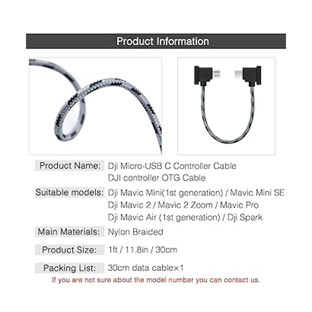 Cable de control remoto micro a USB C de 1 pie para DJI_2