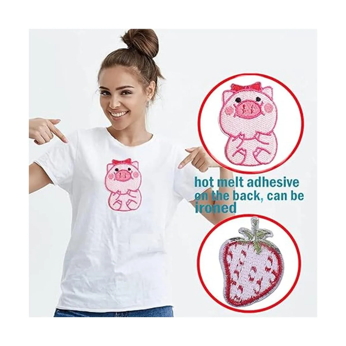 MENGSOOD 10 parches bordados de cerdo rosa parches_2