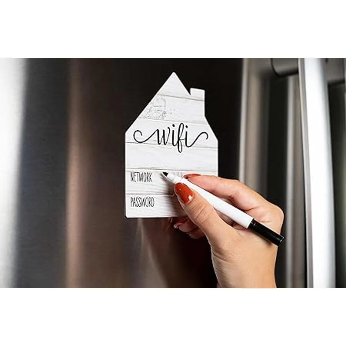 Letrero de contraseña WiFi blanco rústico imán de nevera_6