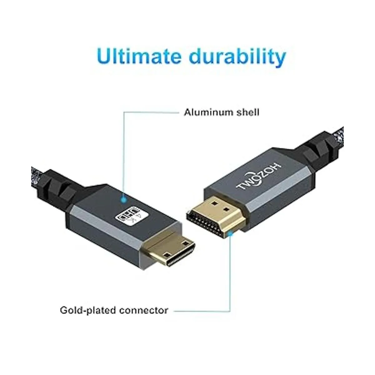 Twozoh Cable mini HDMI a HDMI de 1 pie cable trenzado_2
