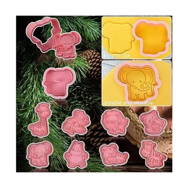 Juego de cortadores de galletas de animales con sellos de_4