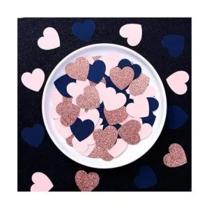 Confeti de corazón rosa y dorado azul marino 300 piezas_5