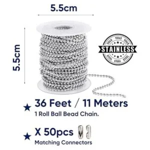 Wayilea Cadena de bolas de acero inoxidable de 36 pies_2