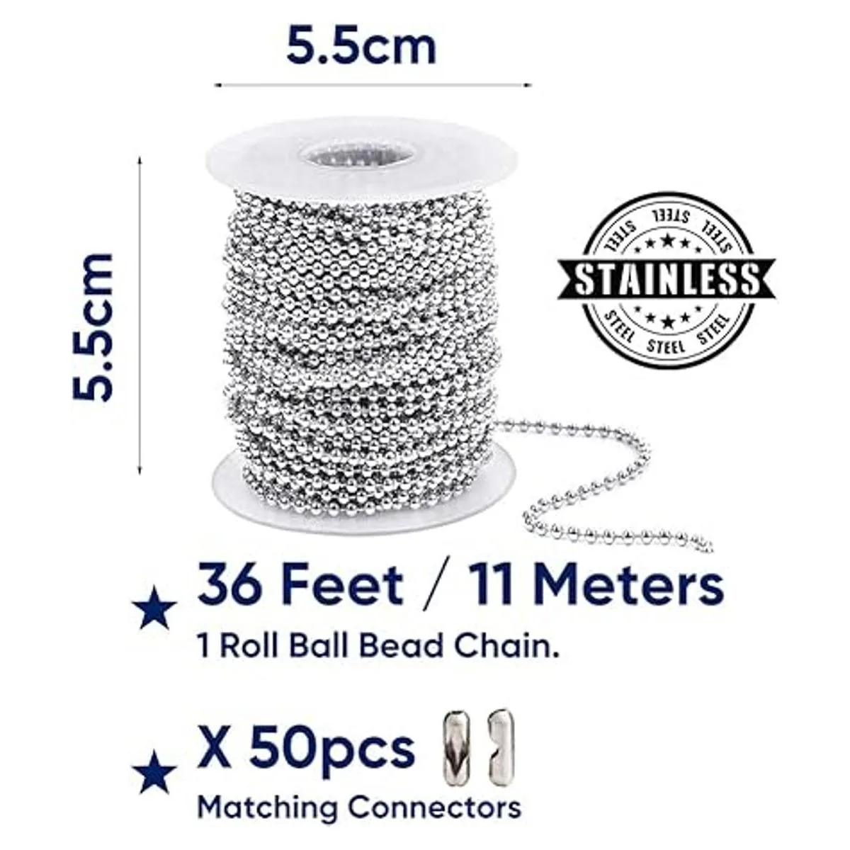 Wayilea Cadena de bolas de acero inoxidable de 36 pies_2