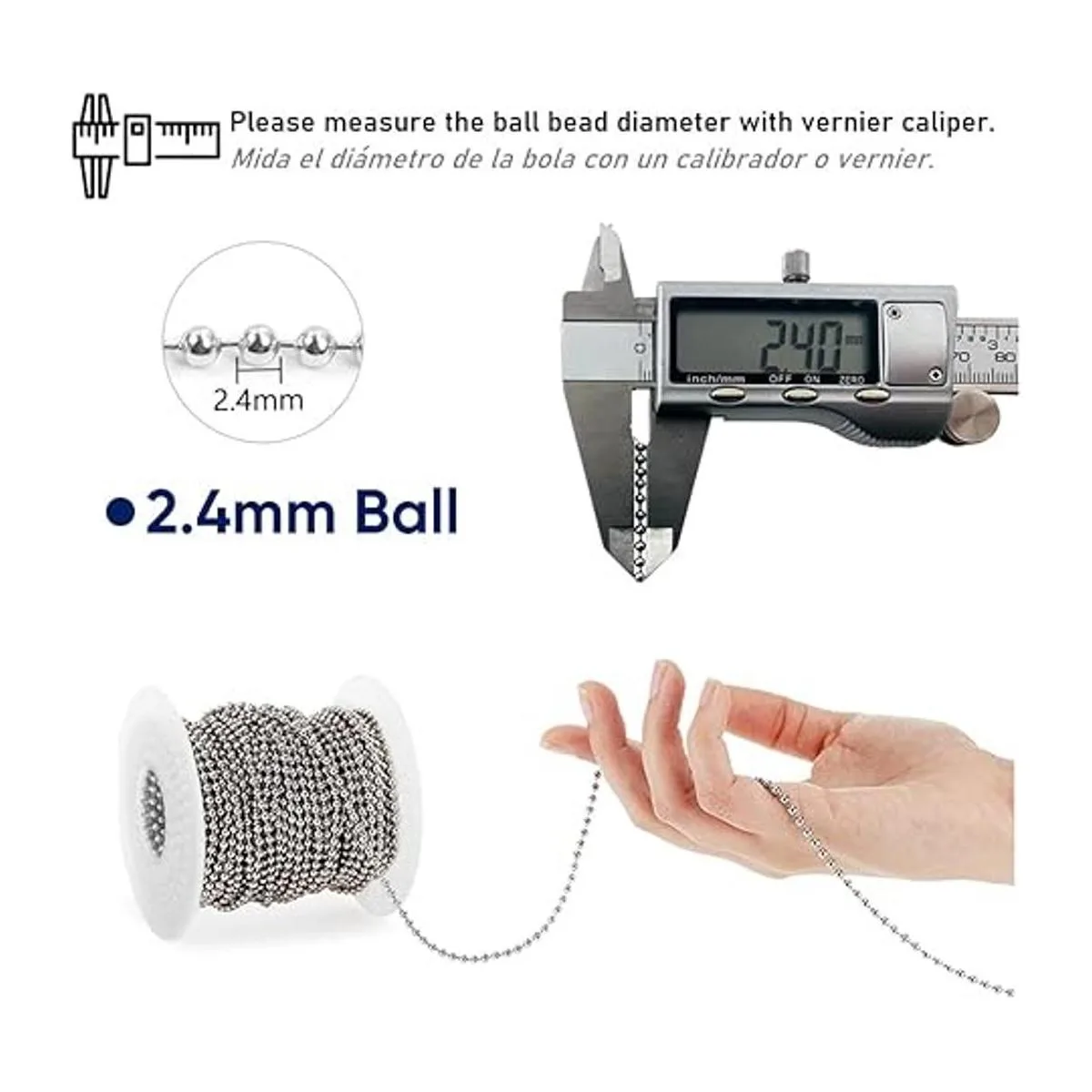 Wayilea Cadena de bolas de acero inoxidable de 36 pies_3