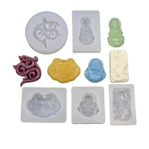 Paquete de 5 moldes de amuleto tradicional chino de Buda_1
