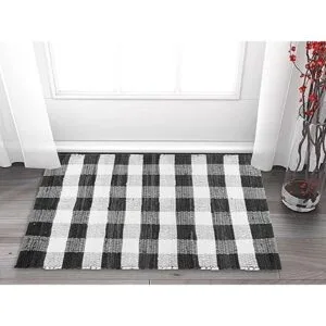 GLAMBURG Alfombra de algodón a cuadros a cuadros lavable_4