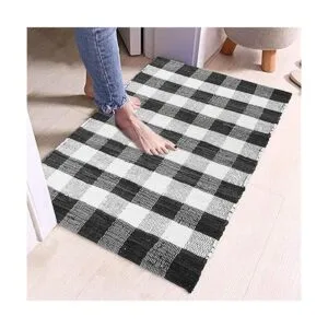 GLAMBURG Alfombra de algodón a cuadros a cuadros lavable_5