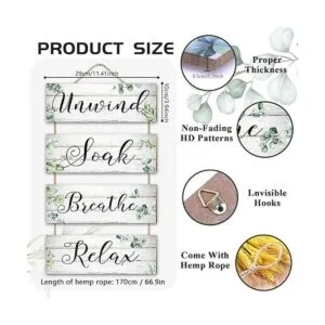 4 Pieces Eucalyptus Bathroom Wall Decor Sign Relax Soak_2
