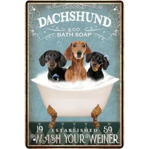 Divertida decoración de perro salchicha para baño vintage_1