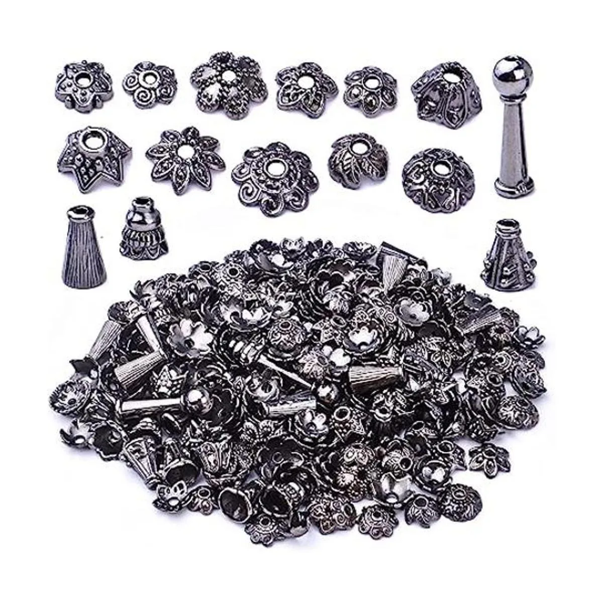 Gorras de cuentas de flores negras de 3.53 oz aleación_1