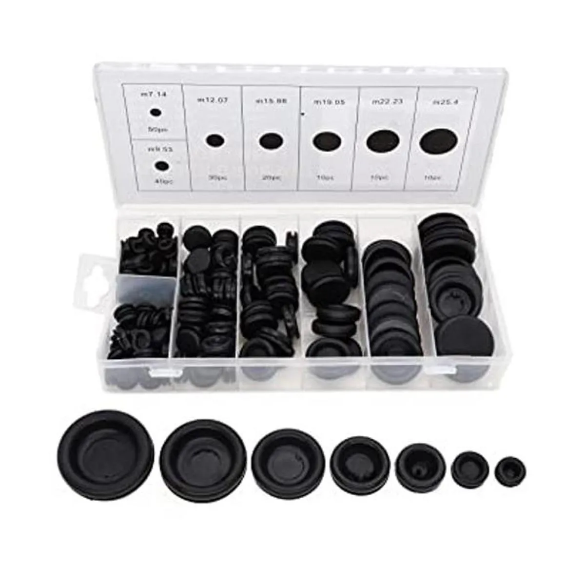 cSeao Kit surtido de 170 ojales de goma negra 7 tamaños_1