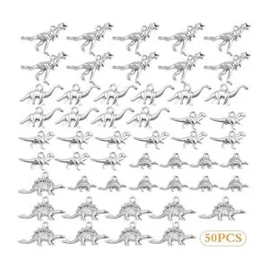 50 dijes de dinosaurio mezclados de plata antigua_2