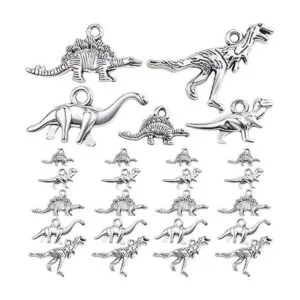 50 dijes de dinosaurio mezclados de plata antigua_1