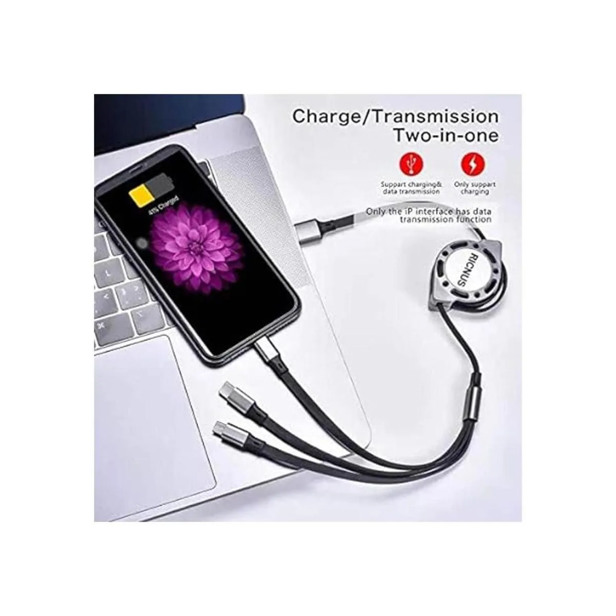 Paquete de 2 cables de carga USB retráctiles 3.0A de 4_3