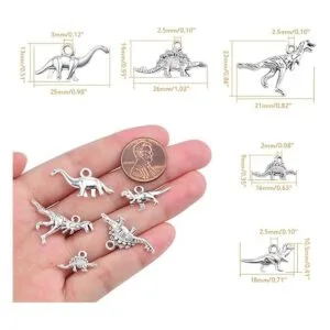 50 dijes de dinosaurio mezclados de plata antigua_3